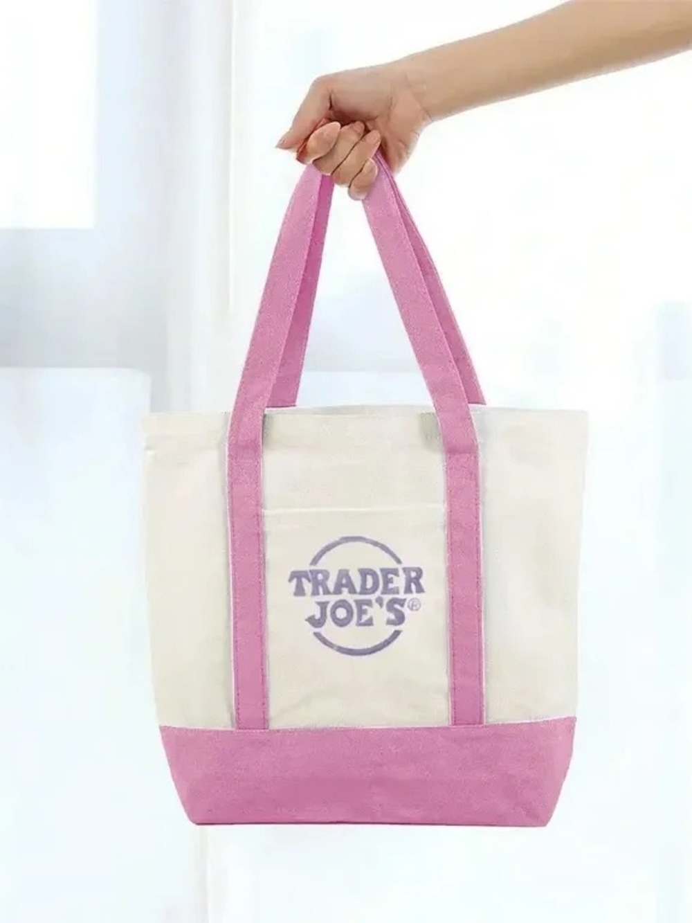 Trader Joe's Mini Pastel Pink Canvas Tote Bag